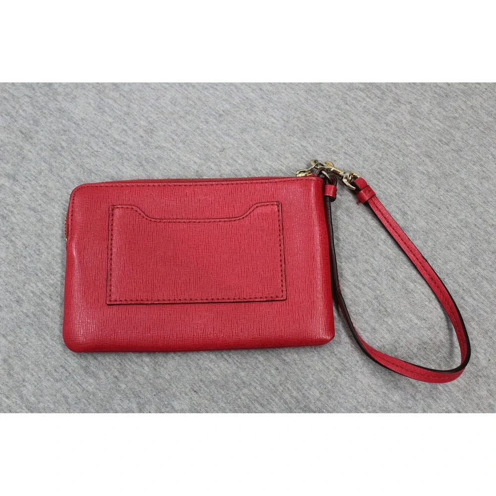 Coach Wristlet Womens Small Red Crossgrain Leather Zip Pouch Card Slots